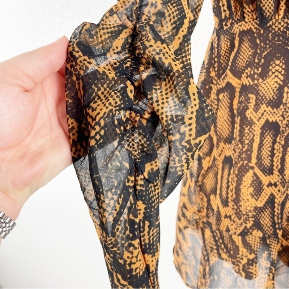 Finders Keepers Lana Long Sleeve Ruched Snakeskin Print Mini Dress Size 10 Brown - Picture 6 of 8